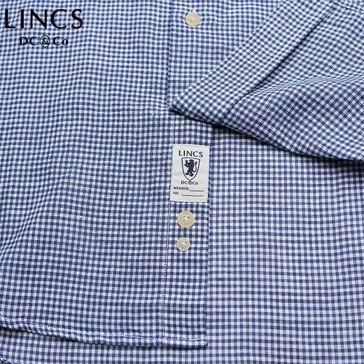 菱科斯男士短袖衬衫春夏新品男士小BUTTON DOWN 领全麻格子布短袖衬衫SS18WH115 商品图5