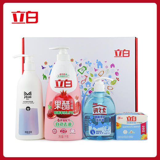 立白 miss洗衣液480g+果醋洗洁精1kg+洗手液500g+精油皂 4件套礼盒送礼 商品图0