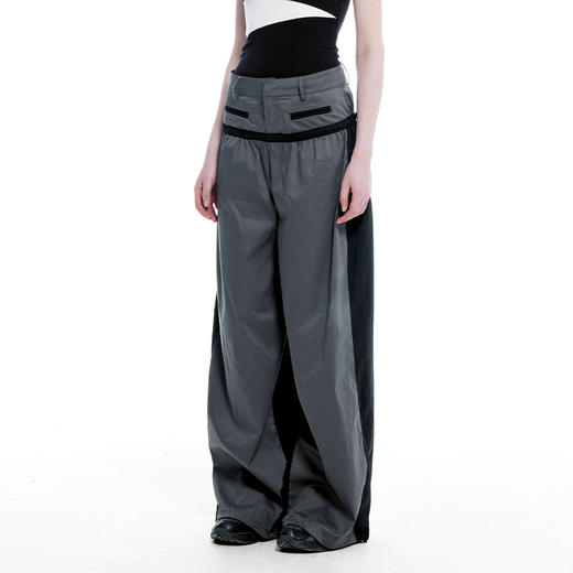 NUTH'失重' 拼色假两层设计薄款宽松显瘦阔腿裤休闲直筒运动长裤 商品图1