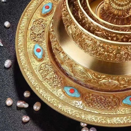 纯铜曼茶盘配托小号款如法37堆供曼扎 送天然玛瑙宝石 商品图5