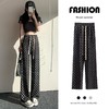 黛唯梵冰丝阔腿裤女夏季薄款2022新款高腰垂感小个子休闲直筒棋盘格裤子 商品缩略图0