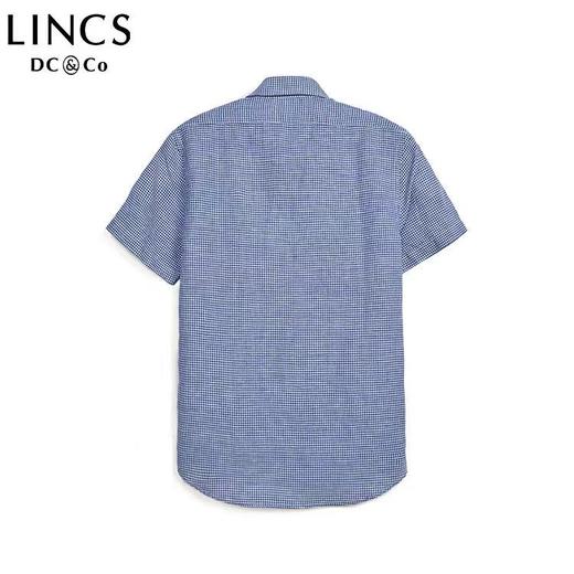 菱科斯男士短袖衬衫春夏新品男士小BUTTON DOWN 领全麻格子布短袖衬衫SS18WH115 商品图2
