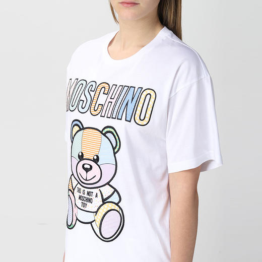 MOSCHINO 莫斯奇诺 女士棉质字母logo大熊猫印花圆领短袖T恤 白色 0707 0441 2001 商品图2