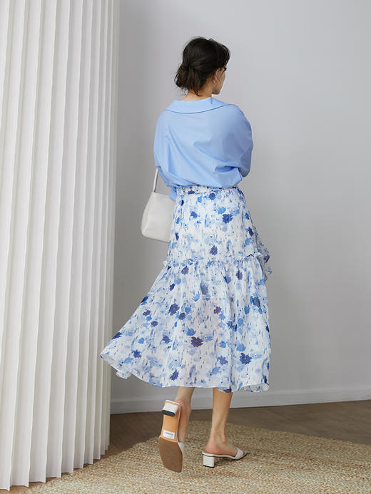 水墨印花半身裙女夏季高腰显瘦不规则碎花裙子 商品图2