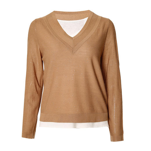 EITIE爱特爱秋季新款时尚简约修身V领显瘦套头打底针织衫6701403 商品图5