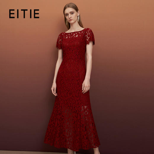 EITIE爱特爱秋季新款女装小飞袖名媛气质蕾丝连衣裙6777411 商品图0