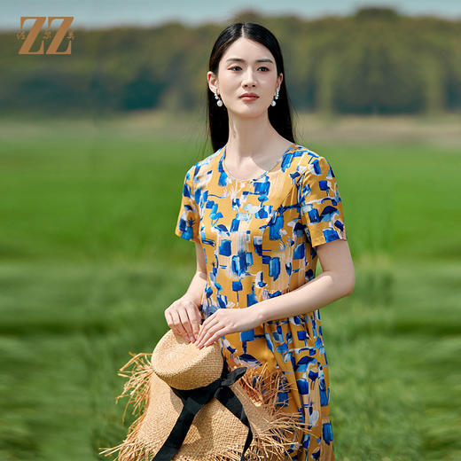 佐尔美2022夏季新款 桑蚕丝真丝弹力斜纹绸连衣裙女E22LS47 商品图4