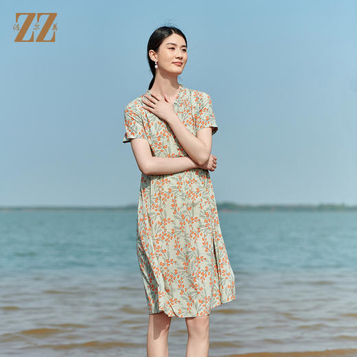 佐尔美2022夏季新款 桑蚕丝真丝弹力双绉小碎花连衣裙女E22LS32 商品图1