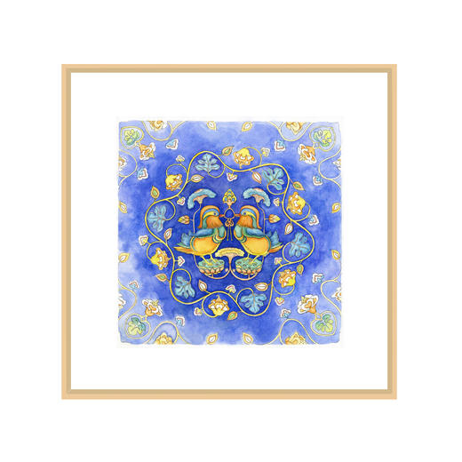 唐鸳鸯衔绶带手绘版画 商品图0