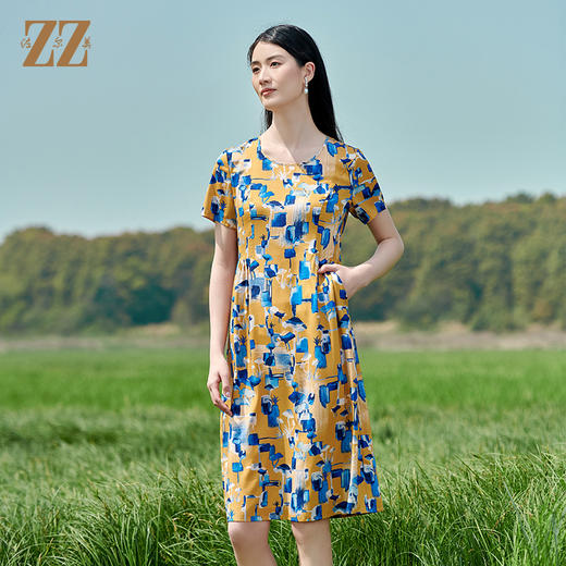 佐尔美2022夏季新款 桑蚕丝真丝弹力斜纹绸连衣裙女E22LS47 商品图3