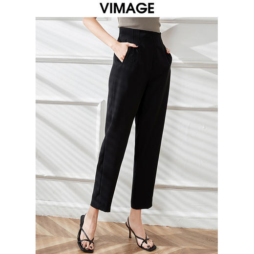VIMAGE/纬漫纪夏季新款高腰休闲裤通勤简约黑色百搭显瘦裤子V1705344 商品图2