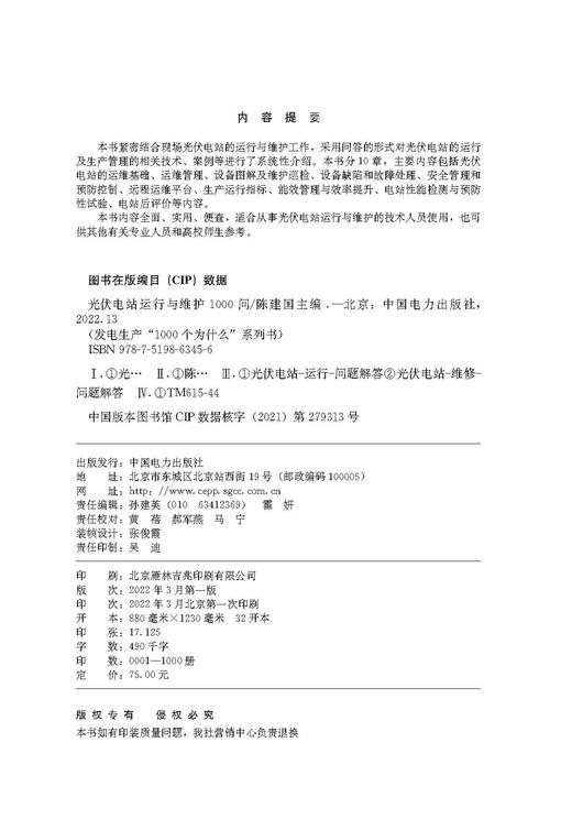 发电生产“1000个为什么”系列书 光伏电站运行与维护1000问 商品图3