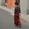 * 绽放406朵/2022夏季酒红色休闲裤塔克纯亚麻飘逸阔腿裤女武士裤4 商品缩略图3
