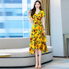 新款花朵连衣裙法式短袖V领雪纺修身高腰显瘦长裙大码HAYR72161 商品缩略图0