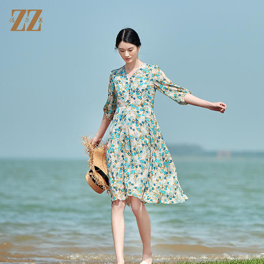 佐尔美夏季新款 桑蚕丝真丝乔其碎花连衣裙女E22LS69 商品图1