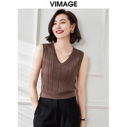 VIMAGE纬漫纪夏季新款v领短款显瘦百搭打底背心针织衫上衣2V1701322