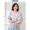 VIMAGE纬漫纪夏季新款V领显瘦短款泡泡袖淡紫色针织开衫上衣V1701325 商品缩略图2