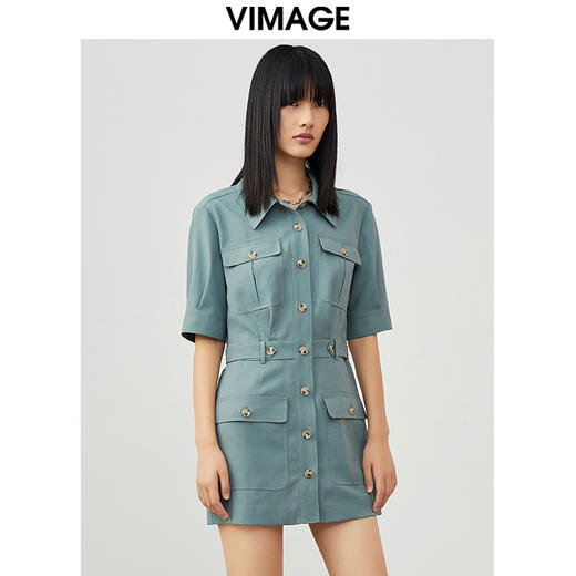 VIMAGE/纬漫纪春季新款通勤百搭工装裙收腰显瘦连衣裙V1707348 商品图7