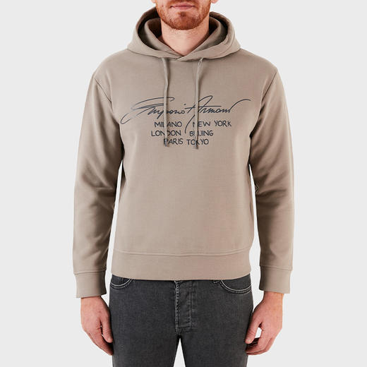 EMPORIO ARMANI 阿玛尼 男士棉质字母印花长袖连帽卫衣 灰色 6K1M92 1JQKZ 0110 商品图0