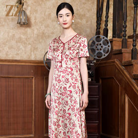 佐尔美2022夏季新款 桑蚕丝真丝弹力缎小碎花连衣裙女E22LS68