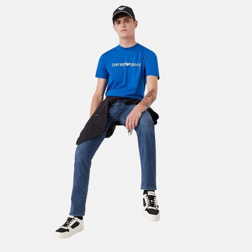 EMPORIO ARMANI 阿玛尼 男士棉质字母标志logo印花圆领短袖T恤 蓝色 8N1TN5 1JPZZ 0972 商品图3