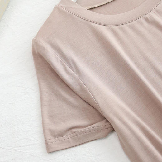 TG-TG03S191春夏真丝圆领打底衫 桑蚕丝短袖纯色T恤女薄透气宽松上衣 商品图2