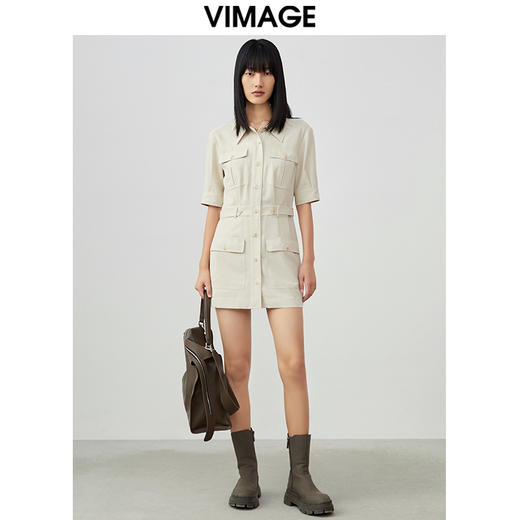 VIMAGE/纬漫纪春季新款通勤百搭工装裙收腰显瘦连衣裙V1707348 商品图6