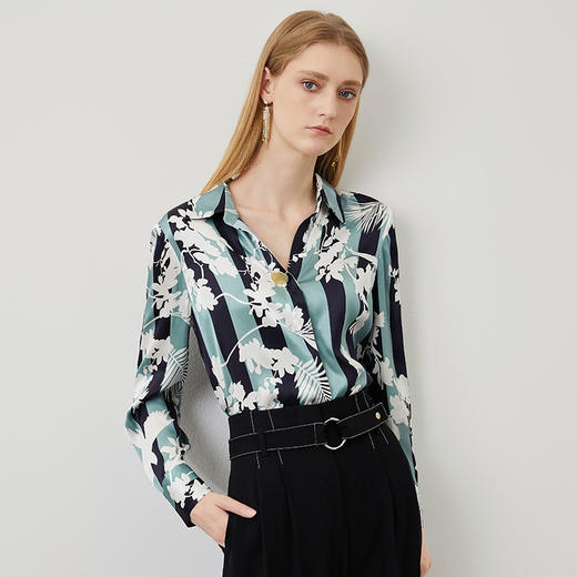 EITIE爱特爱秋季新款V领洋气舒适气质衬衣衬衫6713404 商品图1