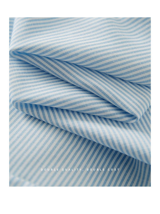 【五折购】熙世界浅蓝色条纹衬衫女夏短袖新款法式假两件翻领短袖衬衣 商品图4