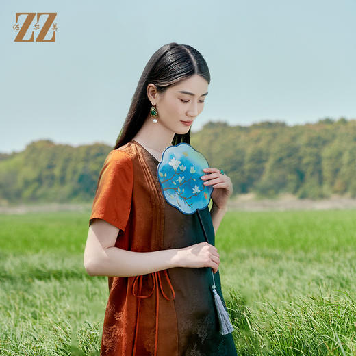 佐尔美2022夏季新款 红云纱香云纱桑蚕丝提花渐变连衣裙女E22LS76 商品图1