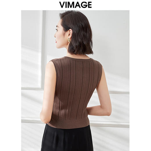 VIMAGE纬漫纪夏季新款v领短款显瘦百搭打底背心针织衫上衣2V1701322 商品图3