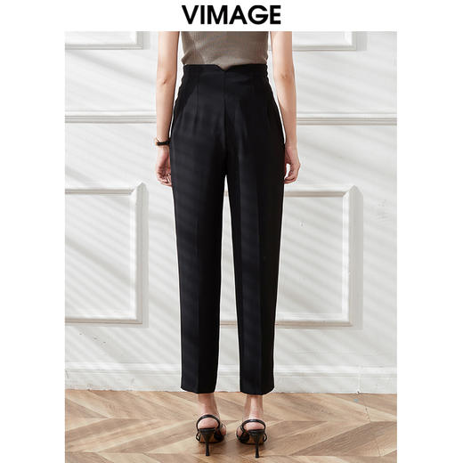 VIMAGE/纬漫纪夏季新款高腰休闲裤通勤简约黑色百搭显瘦裤子V1705344 商品图3