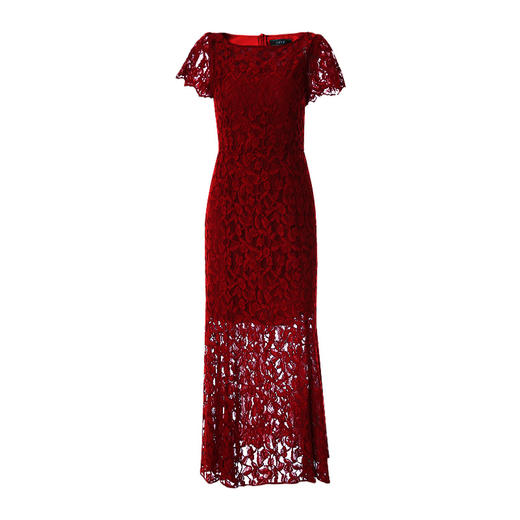 EITIE爱特爱秋季新款女装小飞袖名媛气质蕾丝连衣裙6777411 商品图5