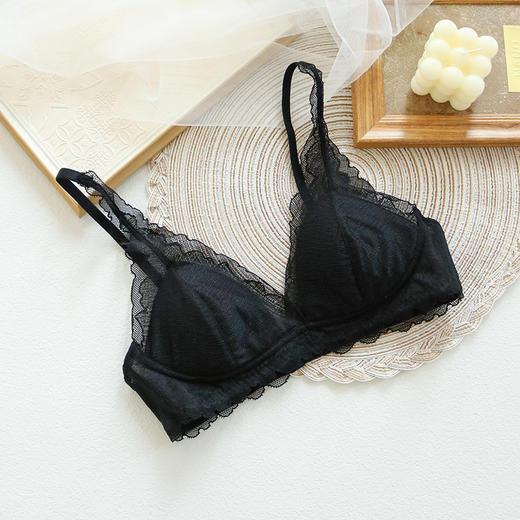 TG-TG02S142真丝内衣女无钢圈法式性感桑蚕丝蕾丝文胸显胸小薄款女三角杯 商品图5