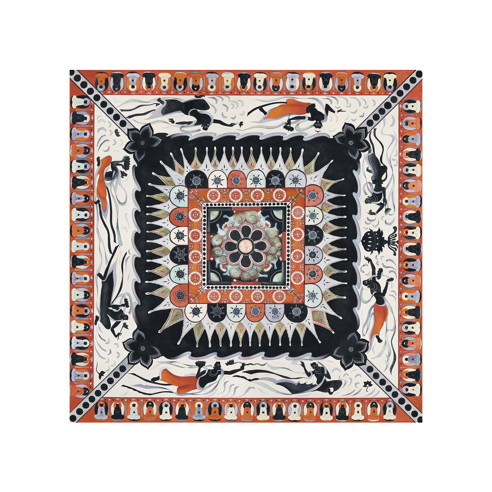 敦煌飞天藻井手绘版画