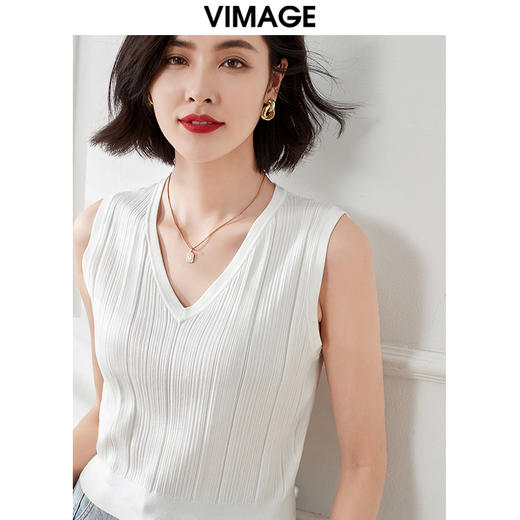 VIMAGE纬漫纪夏季新款v领短款显瘦百搭打底背心针织衫上衣2V1701322 商品图5