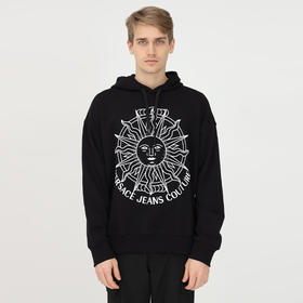 VERSACE JEANS COUTURE 范思哲 男士棉质太阳标志印花长袖连帽卫衣 黑色 72GAIT11 CF01T 899
