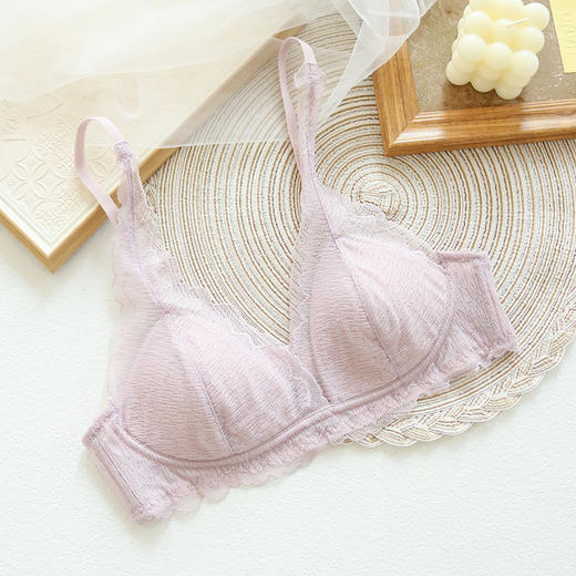 TG-TG02S142真丝内衣女无钢圈法式性感桑蚕丝蕾丝文胸显胸小薄款女三角杯 商品图6