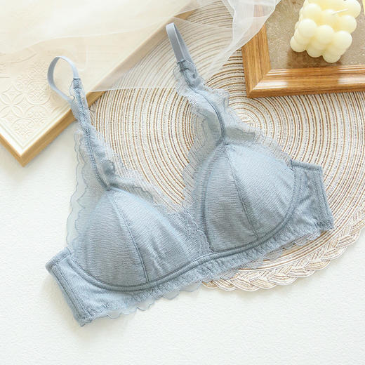 TG-TG02S142真丝内衣女无钢圈法式性感桑蚕丝蕾丝文胸显胸小薄款女三角杯 商品图4
