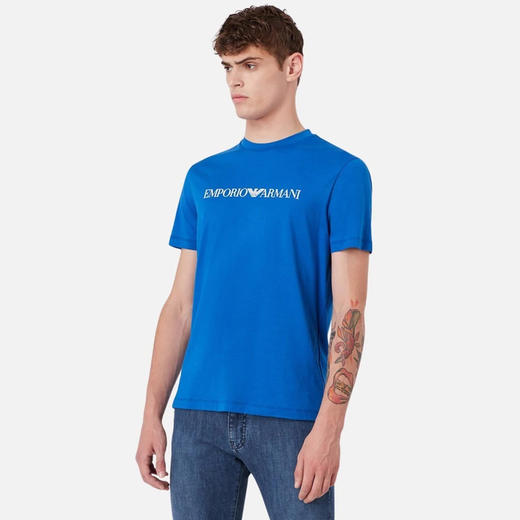 EMPORIO ARMANI 阿玛尼 男士棉质字母标志logo印花圆领短袖T恤 蓝色 8N1TN5 1JPZZ 0972 商品图1