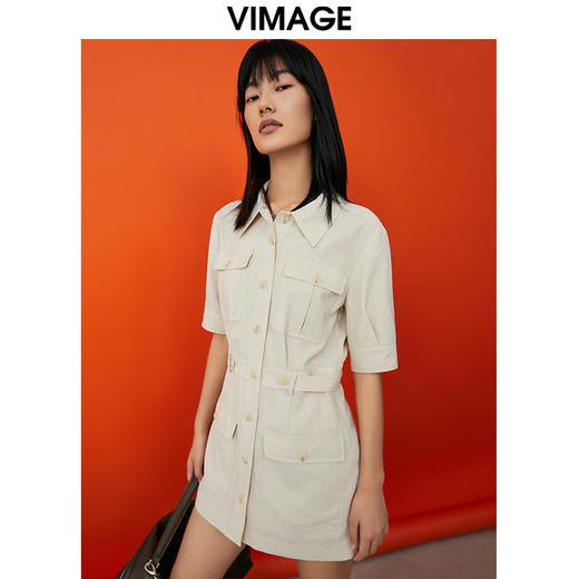 VIMAGE/纬漫纪春季新款通勤百搭工装裙收腰显瘦连衣裙V1707348 商品图2