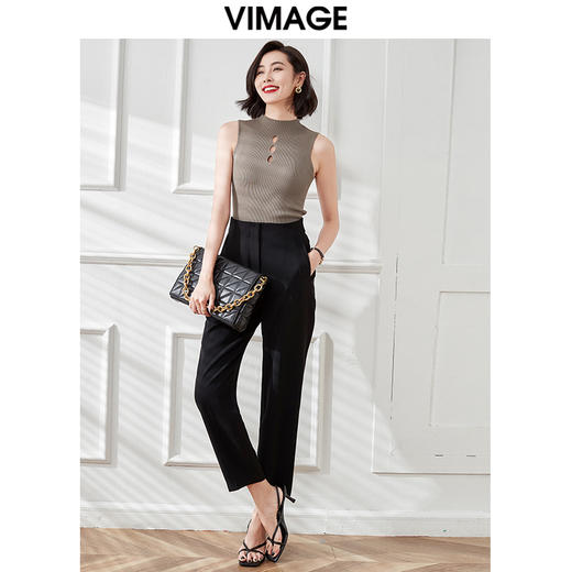 VIMAGE/纬漫纪夏季新款高腰休闲裤通勤简约黑色百搭显瘦裤子V1705344 商品图1