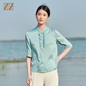 佐尔美夏季新款 桑蚕丝真丝纯色弹力双乔衬衣女E22CS13