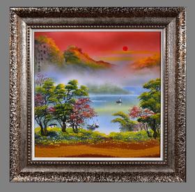 高温色釉综合装饰朝霞映金辉瓷板画