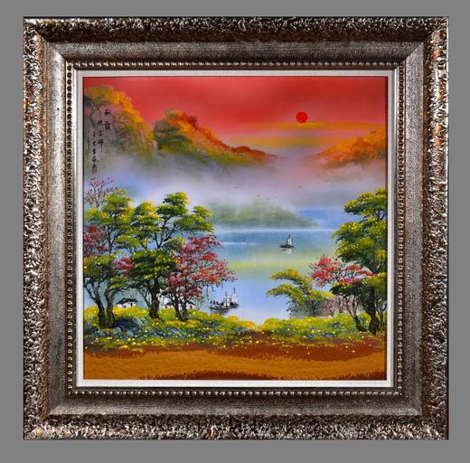 高温色釉综合装饰朝霞映金辉瓷板画 商品图0