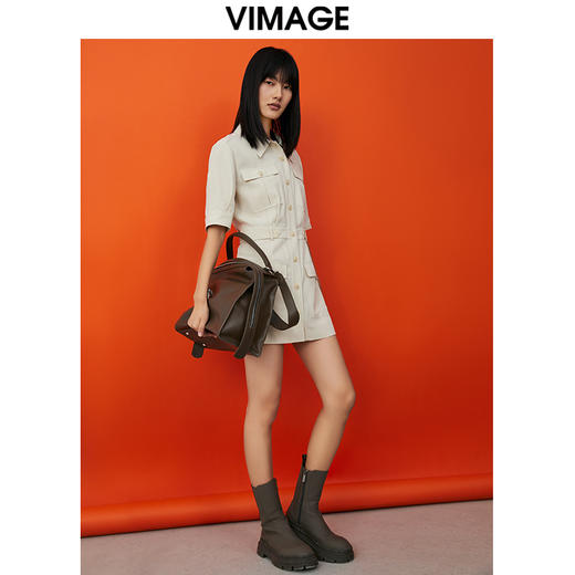 VIMAGE/纬漫纪春季新款通勤百搭工装裙收腰显瘦连衣裙V1707348 商品图5