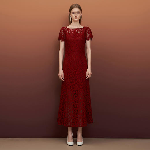 EITIE爱特爱秋季新款女装小飞袖名媛气质蕾丝连衣裙6777411 商品图4