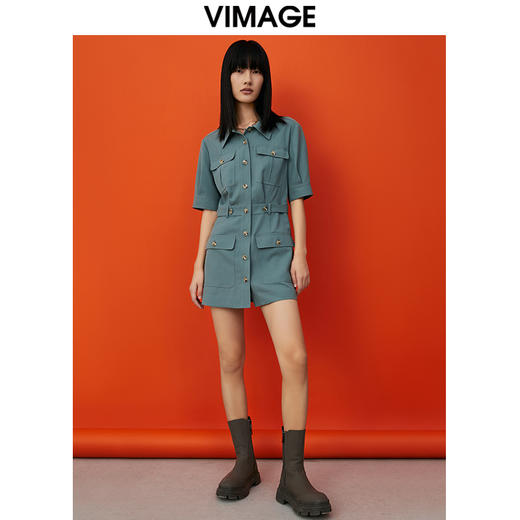 VIMAGE/纬漫纪春季新款通勤百搭工装裙收腰显瘦连衣裙V1707348 商品图1