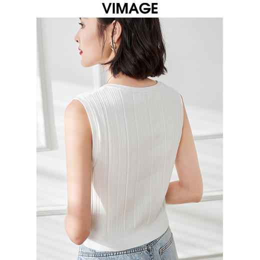 VIMAGE纬漫纪夏季新款v领短款显瘦百搭打底背心针织衫上衣2V1701322 商品图6