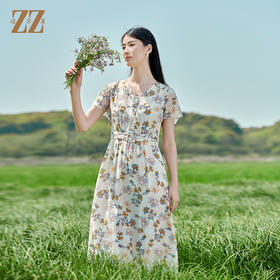 佐尔美2022夏季新款 桑蚕丝真丝乔其小碎花甜美连衣裙女E22LS36